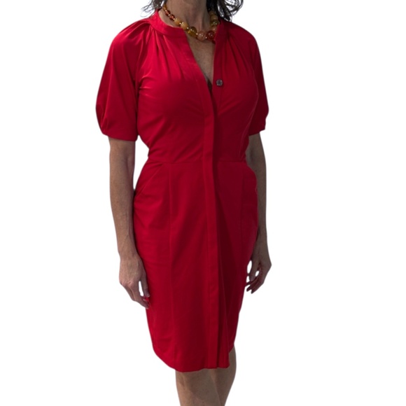 Diane Von Furstenberg Dresses & Skirts - Diane Von Furstenberg Puff Sleeve Button-up Midi Dress - Red Size 2